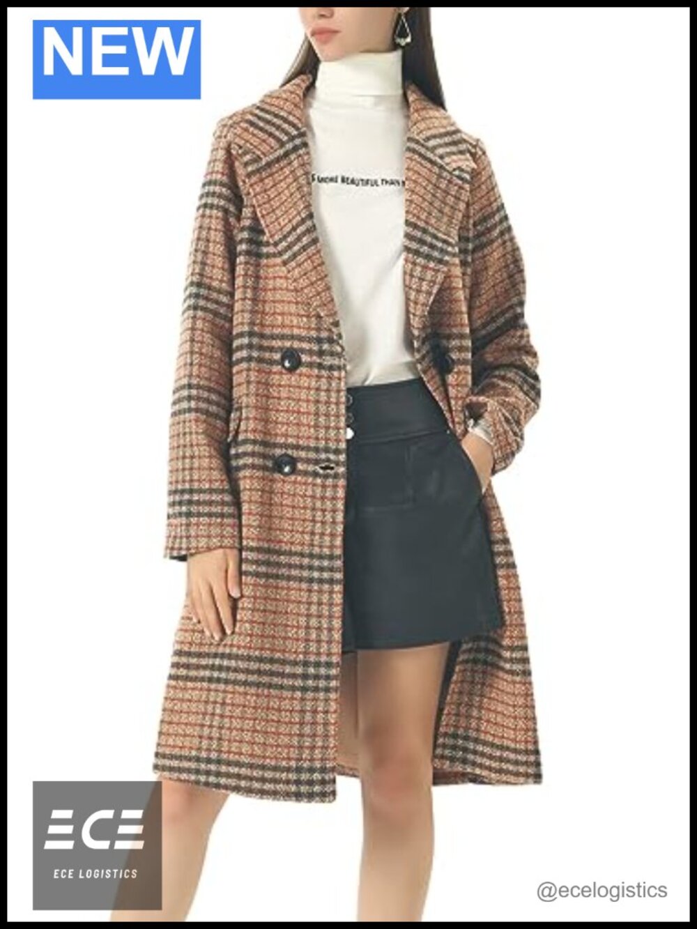 Women's Wool Blend Double Breasted Trench Coat Knee Length Notch Lapel